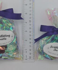 100 Pack Iridescent Holographic Cellophane Party Favor Treat Bags with 5 Colors Twist Ties Good for Themed Celebrations Baby Showers Weddings Girls Birthday Party Supplies (5" x 7") 5x7 Inch (Pack of 100) 24 713nvKBjroL