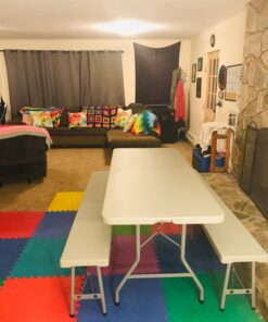 Office Star Resin Furniture for Indoor or Outdoor Use, 3-Piece Set, 2 Folding Benches and 6 Foot Table Bench and Table Set 44 713o9votbiL