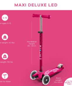 Micro Kickboard - Maxi Deluxe LED - Three Wheeled, Lean-to-Steer Swiss-Designed Micro Scooter for Kids with Motion-Activated Light-Up Wheels for Ages 5-12 Pink 14 713ohI0U4L