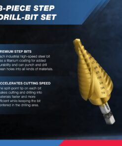 Alternative view of Neiko - 43219-22909 10181A Quick Change HSS Titanium Coated Spiral Grooved Step Drill Bit 3-Piece Set | 31 Step Sizes in One Kit