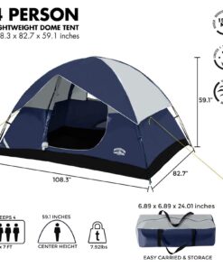Pacific Pass 2/4/6 Person Family Dome Tent with Removable Rain Fly, Easy Setup for Camp Outdoor Navy Blue 4 Person 23 713qrZQZrxL