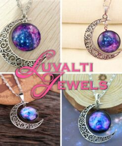 Luvalti Galaxy & Crescent Cosmic Moon Pendant Necklace, Purple Glass, 17.5'' Chain, Great Gift for Women 22 713rtCcWzEL