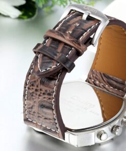 Oulm Compass Outdoor Sports Watches Analog Dark Brown Leather Strap Four Sub-dials Men Watch 12 713sHZeigNL