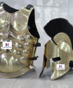 Roman Muscle Armor Set Medieval Cuirass with Spartan Helmet, Leg & Arm Guard - Halloween Gold 8 713tBPgxyPL