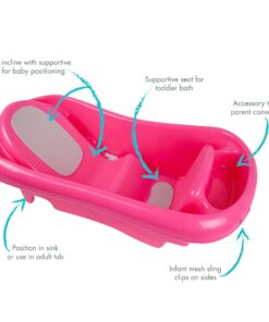 The First Years Newborn to Toddler Baby Bath Tub - Convertible 3-in-1 Baby Tub with Removable Sling - Ages 0 to 24 Months - Sure Comfort - Pink Deluxe Tub 24 713tEigBJLL