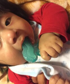 Nuby Silicone Teethe-EEZ Teether with Bristles, Includes Hygienic Case, Aqua Teal 31 713tJooxsVL