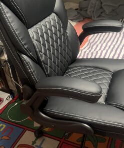 BestEra Office Chair, Executive Leather Chair Home Office Desk Chairs, Ergonomic Computer Desk Chair with Adjustable Flip-Up Arms, Lumber Support Swivel Task Chair with Rocking Function (Black) Black 43 713voHxJQ4L