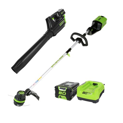 Greenworks Pro 80V Cordless Brushless String Trimmer + Leaf Blower Combo, 2Ah Battery and Charger Included STBA80L210 16" Trimmer + Blower (2.0Ah)