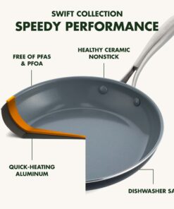 GreenPan Swift Healthy Ceramic Nonstick, 12 Piece Cookware Pots and Pans Set, Stainless Steel Handles, PFAS-Free, Dishwasher Safe, Oven Safe, Black Saucepan Set 22 714 Q9uG0PL