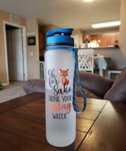 LEADO 32oz 1Liter Motivational Tracking Water Bottle with Times to Drink - for Fox Sake Drink Your Effing Water - Funny Birthday, Christmas Gifts for Women, Best Friend, Mom, Sister, Coworker Blue / White 41 7140JGqJFzL