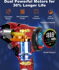 AUTDER Tire Inflator Air Compressor, 21V Battery Powered Tire Pump, 180PSI Pistol-shaped Handheld Air Pump with Digital Pressure Gauge, Automatically Shut Off, Perfect for Cars, Motorcycles, Bikes Red 15 7144ofu0jkL