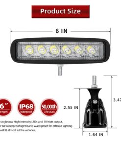 YITAMOTOR LED Light Bar 2PCS 18W 6 Inch Flood LED Work Light Pods Single Row Off Road Led Light Driving Light Fog Light Boat Light Waterproof SUV ATV 4WD Car Truck Golf Cart 12V 24V, 2 Year Warranty 2pcs 6inch Flood Black 25 7145tF nHL