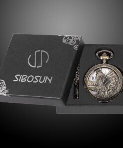 SIBOSUN Pocket Watch Chain Quartz Movement Arabic Numerals Half Hunter Smooth Back Case Bronze Vintage Box 1 Eagle 11 7146 Rwo0L
