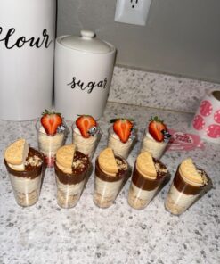 DLux 50 x 3 oz Mini Dessert Cups with Spoons, Shooter - Clear Plastic Parfait Appetizer Cup - Small Reusable Shot Glass for Tasting Party Shooters Desserts Appetizers - With Recipe Ebook 50 cups + 50 spoons 37 7149RAJrBL