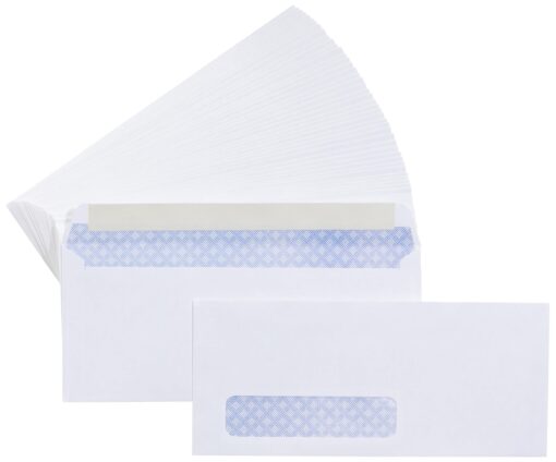 Amazon Basics #10 Security-Tinted Self-Seal Business Envelopes with Left Window, Peel & Seal Closure - 500-Pack, White Tint Single Left Window