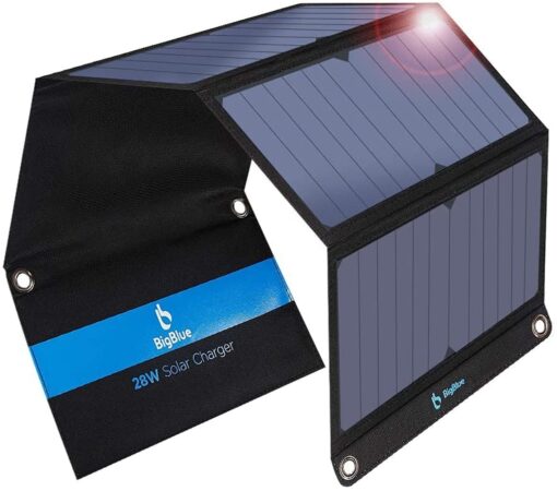 [Upgraded] BigBlue 3 USB Ports 28W Solar Charger(5V/4.8A Max), Portable SunPower Solar Panel for Camping, IPX4 Waterproof, Compatible with iPhone 11/XS/XS Max/XR/X/8/7, iPad, Samsung Galaxy LG etc. Black