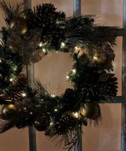 National Tree Company Pre-Lit Artificial Christmas Wreath, Green, Elegance, White Lights, Decorated with Pine Cones, Berry Clusters, Ball Ornaments, Christmas Collection, 24 Inches 24 Inch Wreath with 50 Battery-Operated Warm White LED Lights 17 714ARUX1eJL