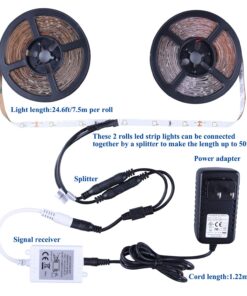 ollrieu 50ft White LED Strip Lights,12V Dimmable Tape Lighting with Infrared Remote,SMD 2835 LEDs Adhesive Ribbon Light,Connectable,Cuttable,Indoor Rope Light for Room Mirror Bedroom Kitchen 50ft Daylight white 50FT/15M 22 714BUquMUrL