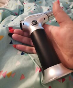 Blow Torch, Professional Kitchen Cooking Torch with Lock Adjustable Flame Refillable Mini Blow Torch Lighter for BBQ, Baking, Brulee Creme, Crafts and Soldering(Butane Gas Not Included) Silver+black 36 714BfEeKKZL