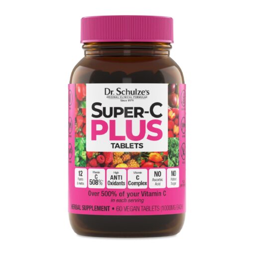 Dr. Schulze's | Super-C Plus | Vitamin C Complex | Clinical Herbal Formula | Dietary Supplement | Immunity Support | Increase Collagen Formation & Iron Absorption | 60 Chewable Tablets (1000 mg) 60 Count (Pack of 1)