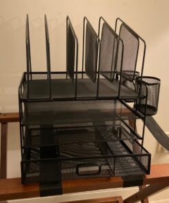 Marbrasse Desk Organiser Drawer, 4-Tier Mesh Desk File Organiser,5 Vertical File Holders and 2 Pen Holders, Multifunction Desktop Organizer,Desk Organizers and Accessories for Home Office Mesh Vertical File Folder - 01 31 714EUF8XwGL