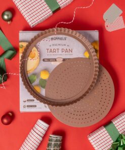 Alternative view of HAPPIELS Non-Toxic Nonstick 9-inch Tart Pan with Removable Bottom Perforated | Round Gold Quiche Pan 9'' Tart Pan