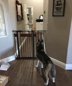 Regalo Home Accents Extra Tall & Wide Baby Gate, Bonus Kit, Includes Décor Steel With Hardwood, 4" Extension Kit, 4 Pack Pressure Mount Kit & Wall Cups 37 Inch Tall 35 714FbPyExqL