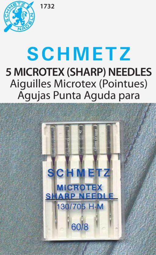 SCHMETZ Euro-Notions 1732 Microtex Sharp Machine Needles-Size 8/60 5/Pkg,Silver 1 Pack