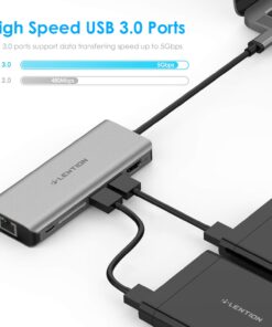 LENTION USB C Hub with 4K HDMI, SD Card Reader, 2 USB 3.0, Type C Charging & Ethernet Compatible 2023-2016 MacBook Pro, New Mac Air/Surface/Steam Deck, More, Stable Driver Adapter (CB-C68, Space Gray) 17 714G6i742yL