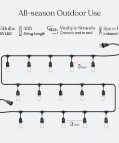 Brightech Ambience Pro - Waterproof LED Outdoor String Lights - Hanging, Dimmable Vintage Edison Bulbs - 48 Ft Commercial Grade Patio Lights, Christmas Cafe Ambience in Your Backyard, 2W 15 Bulbs (2700k) Soft White 48 Feet 32 714GD6p4KgL