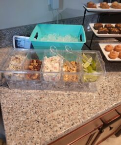 Ice Chilled 5 Compartment Condiment Server Caddy - Serving Tray Container with 5 Removable Dishes with Over 2 Cup Capacity Each and Hinged Lid | 3 Serving Spoons + 3 Tongs Included 32 714GQUWDzbL