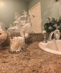 MyGift Clear Glass Apothecary Jars with Lid, Decorative Seashell Design Bathroom Canister, Footed Candy Buffet Containers, Set of 3 37 714Hss1RZjL