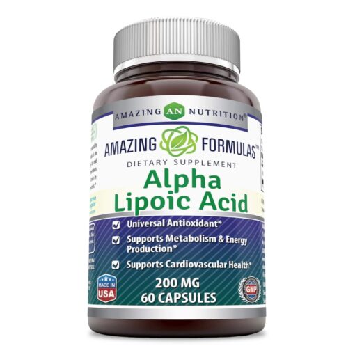 Amazing Formulas Alpha Lipoic Acid 200mg 60 Capsules Supplement | Non-GMO | Gluten Free | Made in USA 1 Count (Pack of 1)