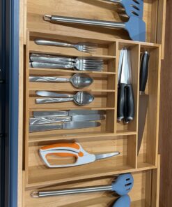 KitchenEdge Premium Silverware, Flatware and Utensil Organizer for Kitchen Drawers, Expandable to 28 Inches Wide, 10 Compartments, 100% Bamboo From 16" to 28" wide Natural Bamboo 26 714JK7AxvQL