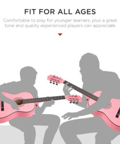 Best Choice Products 38in Beginner All Wood Acoustic Guitar Starter Kit w/Gig Bag, Digital Tuner, 6 Celluloid Picks, Nylon Strings, Capo, Cloth, Strap w/Pick Holder - Pink 25 714Jbd pfOL