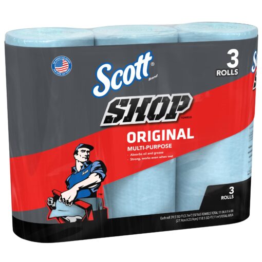 Scott 75143 Scott Shop Towels, Blue (3 Rolls, 55 Towels/Roll, 165 Towels Total)