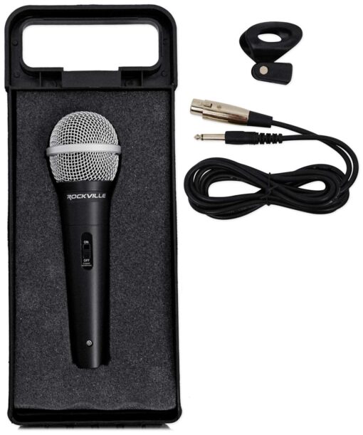 Rockville High-End Metal DJ Handheld Wired Microphone Mic w (2) Cables (RMC-XLR), Black Single