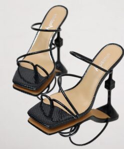 vivianly Women's Thong Heels Sandals Square Open Toe Strappy Heeled Sandal Slip on High Heel Summer Dress Wedding Shoes 7 Black-3.34in 18 714KR4xp12L