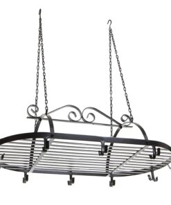 MyGift Black Scrollwork Metal Pot and Pan Ceiling Hanging Rack Heavy Duty Cooking Pans and Utensil Hanger with 10 Dual Hooks 21 714NdBI7G5L