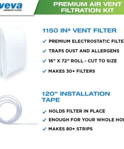 VEVA Premium Air Vent Filters for Home & AC - 72"" x 16"" Electrostatic Media Kit with 120"" Installation Tape - Versatile Customizable Vent Filter Roll for Allergies (30+ Filters per Roll) 33 714NxLjfG8L