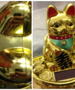 M.V. Trading Japanese Maneki Neko Fortune Cat Lucky Solar Powered Lucky Waving Arm Cat Sitting On Gold Bar, Gold, 5-Inches 7 714Qo wPweL