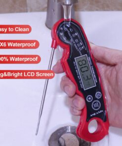 Meat Thermometer Digital for Grilling and Cooking - ANDAXIN Waterproof Ultra-Fast Instant Read Food thermometers with Backlight & Calibration for Kitchen, Deep Fry, BBQ, Grill(Red/Black), LCD Red 19 714Ri7EhEkL