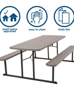 COSCO Outdoor Living 6 ft. Folding Picnic Table, Taupe Wood Grain with Brown Legs 22 714Rx e04L