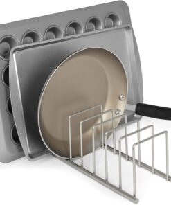 Spectrum Diversified Euro Kitchen Organizer for Plates, Cutting Boards, Bakeware Cooling Racks, Pots & Pans, Serving Trays, Reusable Containers, and Lids, Satin Nickel 13.5" x 4.5" x 4.25" 37 714VN14nDLL