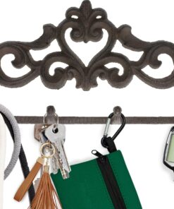 Comfify Decorative Cast Iron Wall Hook Rack - Vintage Design Hanger with 4 Hooks - for Coats, Hats, Keys, Towels, Clothes, Aprons etc |Wall Mounted - 12.25 x 5.75- with Screws and Anchors