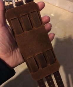 HZMAN Mens Genuine Leather Wide Triple Strap Cuff Wrap Gauntlet Wristband Buckle Fastening Arm Armor Cuff Brown 25 714Y5pY4p5L