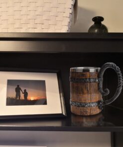 Kndatle Handmade Wooden Barrel Beer Mug, Bucket Shaped Drinkware with Handle, Stainless Steel Double Wall Cocktail Mug for Bar Restaurant, Vintage Bar Accessories (18 oz) 20 714Y8DHvJmL