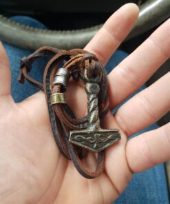 Norse Tradesman Thor's Hammer Necklace - Solid Brass Mjolnir Pendant with Adjustable Genuine Leather Cord 36 714ZiiZYBwL