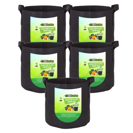 247Garden 5-Pack 3-Gallon Aeration Fabric Pot/Plant Grow Bag w/Handles (260 GSM, Black, 9H x 10D) 3 Gallon