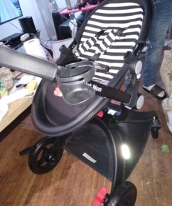 Hot Mom Baby Stroller: Baby Carriage with Adjustable Seat Height Angle and Four-Wheel Shock Absorption,Reversible,High Landscape and Fashional Pram (Black) Black 45 714dmSACDEL